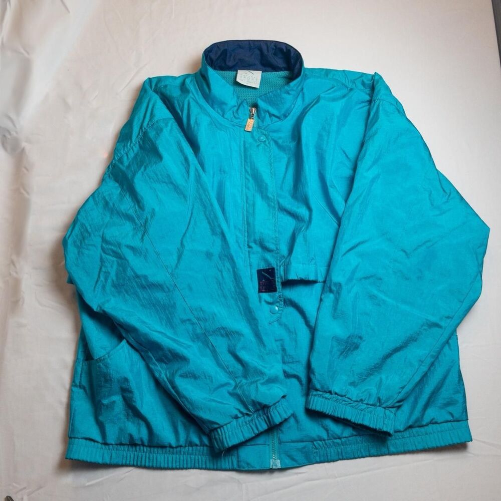 Vintage Jacket Natural Sport Women's XL Blue and Green Windbreaker 90s Retro